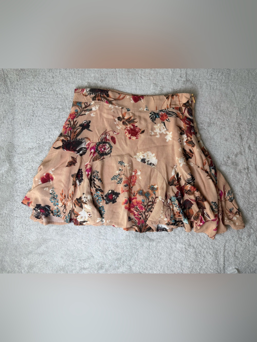 Harper Beige Floral Mini Skirt with Multicolor Blooms